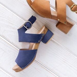Blue Nubuck Suede Minka Dansko Heel Sandal Clogs 39 8.5